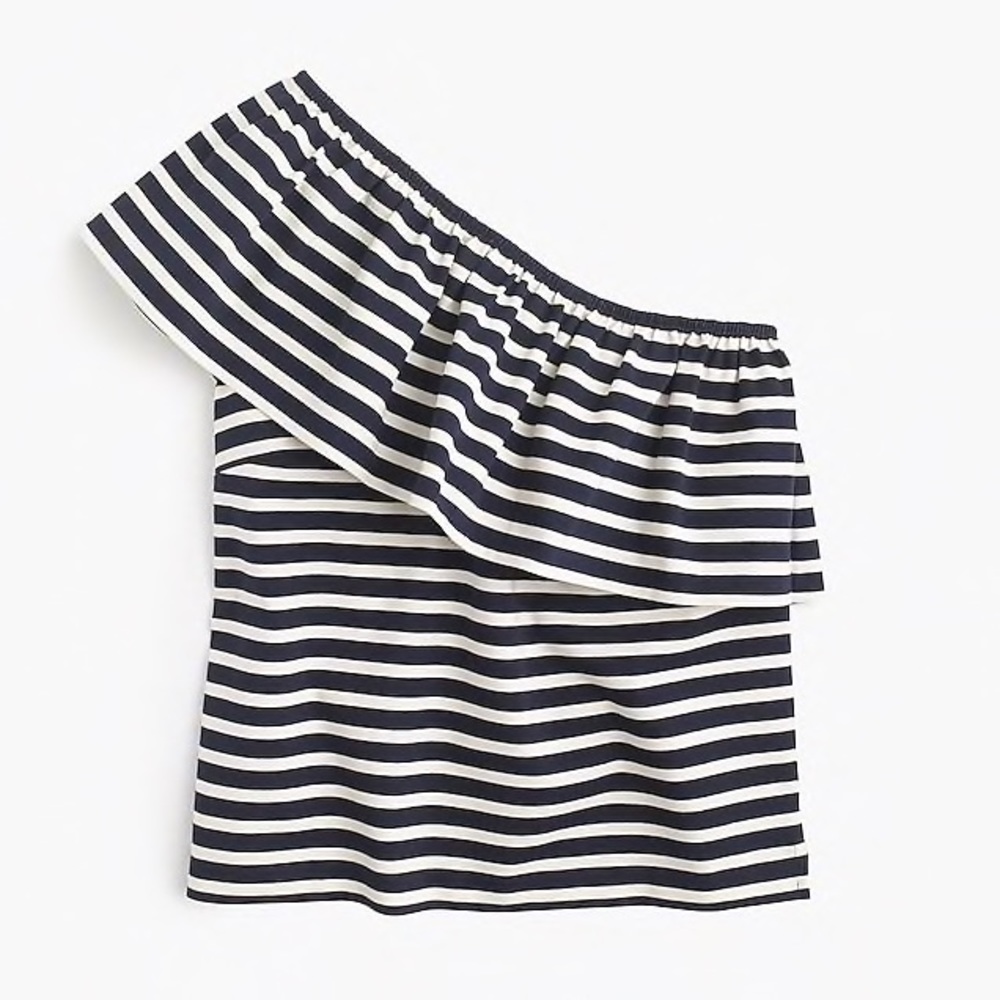 J. Crew Navy and White Striped One-Shoulder Top